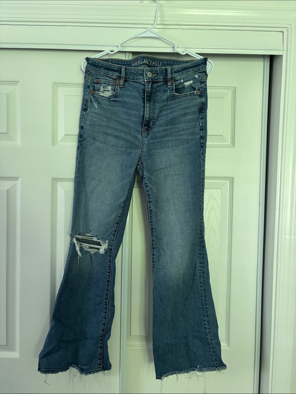 American Eagle Outfitters Blue Distressed Flare Jeans